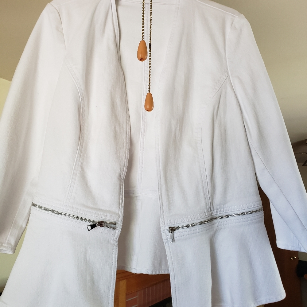 White denim jacket with zippers